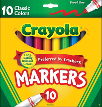 CRAYOLA MARKERS BROAD LINE BOX 10 CLASSIC COLOURS