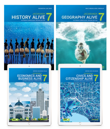 JACARANDA HUMANITIES ALIVE 7 VICTORIAN CURRICULUM LEARNON TEXTBOOK PACK 2E (HISTORY, GEOGRAPHY, CIVICS & CITIZENSHIP + ECONOMICS & BUSINESS)