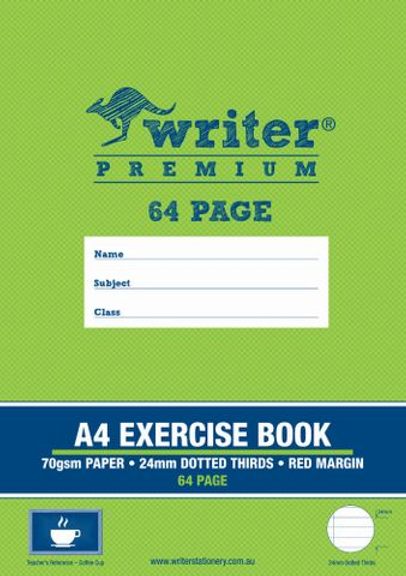 64 PAGE A4 EXERCISE BOOK 24MM DOTTED THIRDS WITH RED MARGIN