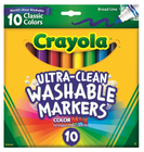 CRAYOLA ULTRA CLEAN WASHABLE MARKERS BROAD LINE BOX 10 CLASSIC COLOURS