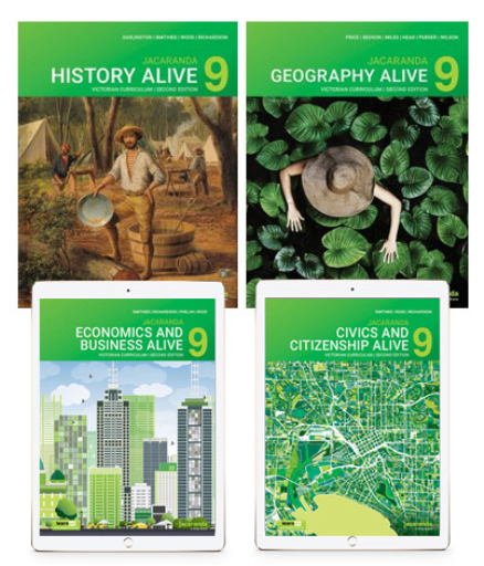 JACARANDA HUMANITIES ALIVE 9 VICTORIAN CURRICULUM LEARNON TEXTBOOK PACK 2E (HISTORY, GEOGRAPHY, CIVICS & CITIZENSHIP + ECONOMICS & BUSINESS)