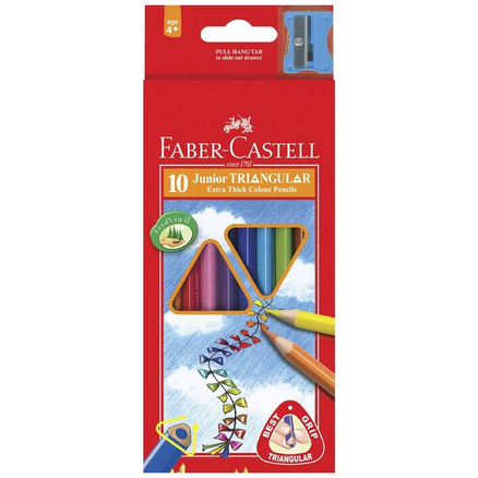 10 FABER CASTELL JUNIOR TRIANGULAR GRIP EXTRA THICK COLOUR PENCILS