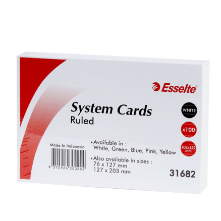 SYSTEM CARDS RULED 152 x 102MM (6X4) WHITE PK100