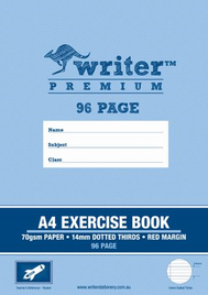 96 PAGE A4 EXERCISE BOOK 14MM DOTTED THIRDS (RED MARGIN)