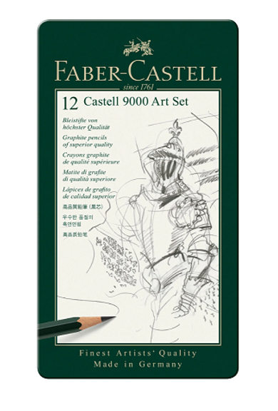 12 FABER CASTELL 9000 PENCIL ARTIST 8B - 2H TIN