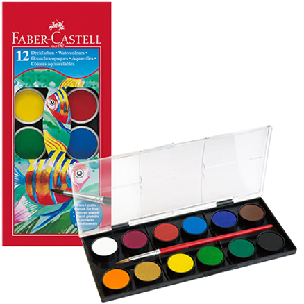 12 FABER CASTELL SCHOOL WATERCOLOUR DISC PAINTS