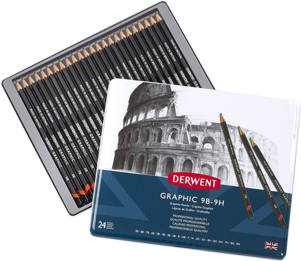 24 GRAPHIC DERWENT PENCILS 9B - 9H