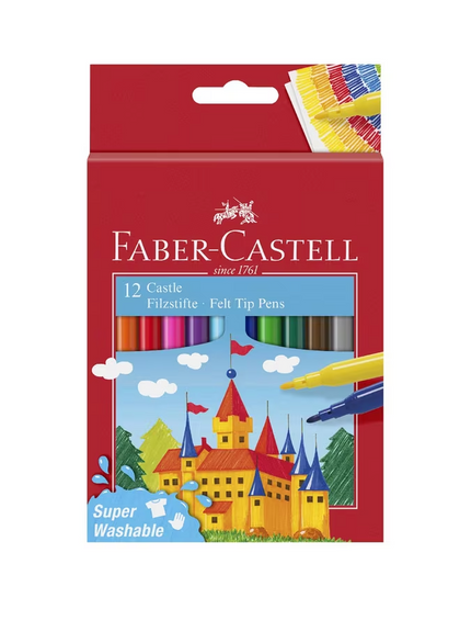 12 FABER CASTELL FELT TIP COLOUR MARKERS