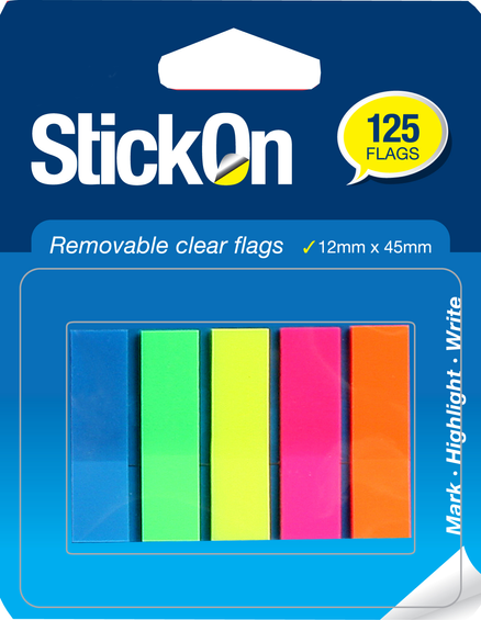STICK ON FLAGS 12MM X 45MM 5 PADS X 25 SHEETS ASSORTED